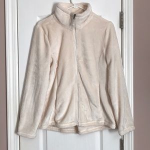 Medium, cream, fuzzy jacket.
